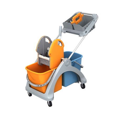 Wózek do sprzątania Splast - dwuwiaderkowy 2x25L z prasą i koszykiem TSK-0006