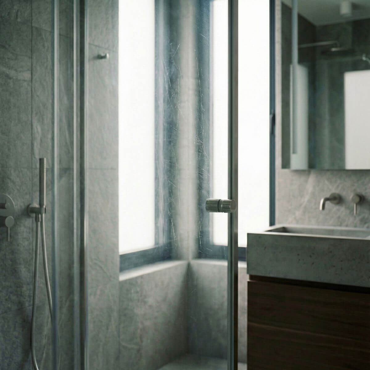 porysowana kabina prysznicowa