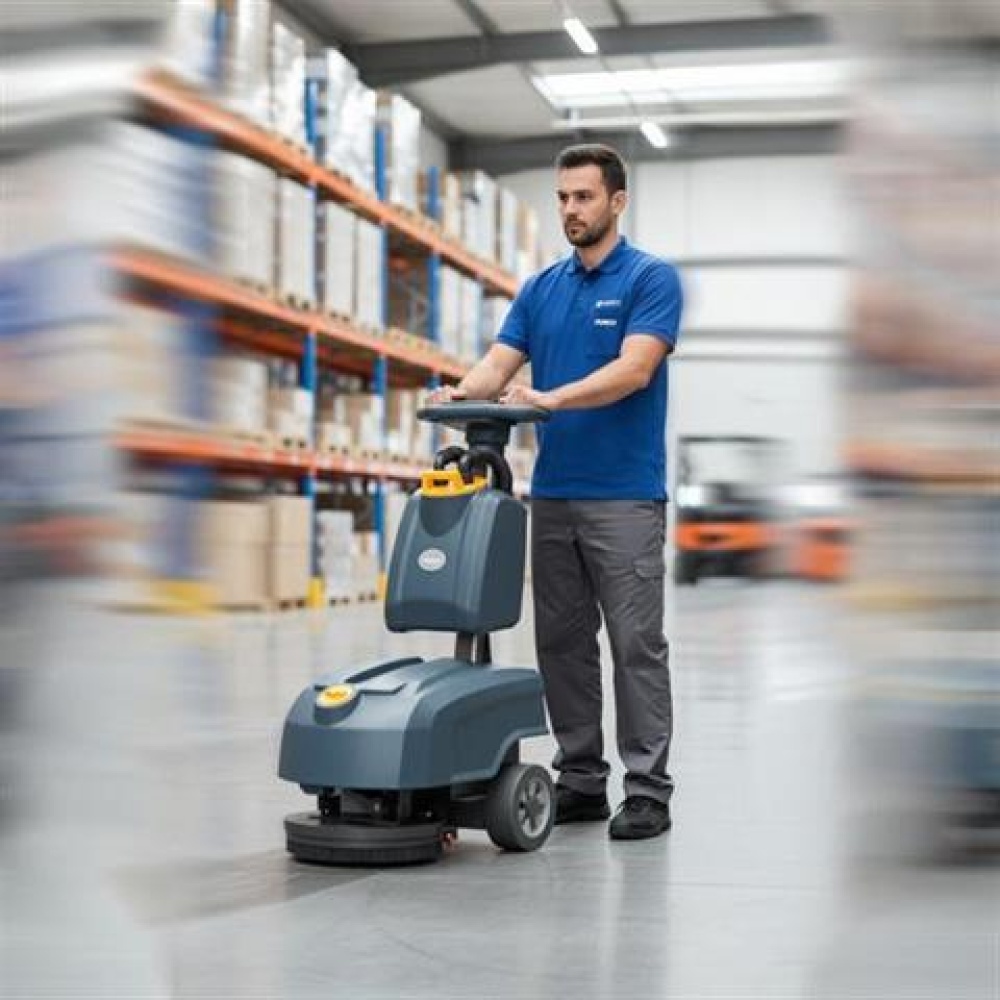 Szorowarka bateryjna do podłóg Purco M30 w użyciu